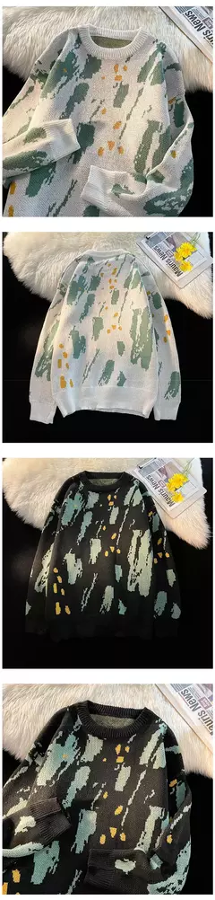 Camisola estampada retrô angustiada masculina, streetwear de hip hop, macacão de Natal masculino, roupa Y2K, moda outono - Wolf Magazine