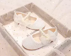 Mary Janes antiderrapante para meninas, arco lateral, pérolas, sapatos elegantes de princesa, sapatos chiques para crianças, festa, shows de casamento, moda infantil, 2024 - comprar online