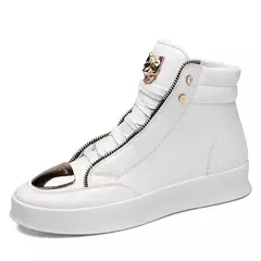 Imagem do Bota de plataforma leopardo masculina, sapato de couro alto, tênis de metal, calçado masculino, designer de luxo, tendência