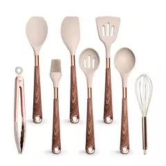 Conjunto De Utensílios De Cozinha De Silicone Resistente Ao Calor, Espátula, Colher, Ferramentas Antiaderentes, Alça Banhada A Ouro Rosa, Suporte, Presente De Cozinha - loja online