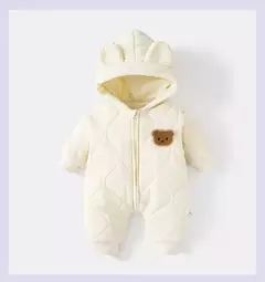 Macacão de urso dos desenhos animados do bebê, macacão infantil, outwear infantil, roupa grossa quente, forro de pele, inverno