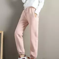 Moletom de lã forrado, cintura alta, elástico, grosso, quente, térmico, casual, inverno
