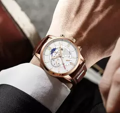 LIGE-Relógio de quartzo de couro marrom de luxo masculino, relógio impermeável, relógios esportivos, marca superior, casual, novo, 2022 - comprar online
