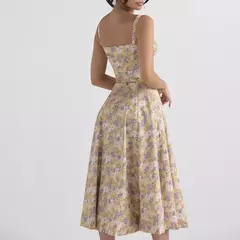 Vestido de verão estampado floral, Laço frontal feminino, Gola quadrada, Vestido de coxa dividido, Cinta de praia, Vestido de noite, Novo - comprar online
