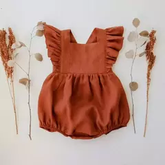 Romper com babados para menina, romper sem mangas, algodão e tecido de linho para recém-nascido, roupas de verão na internet