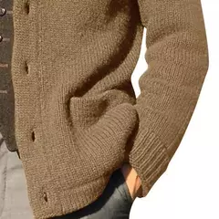 Homens casaco de malha lapela manga comprida bolsos engrossados cardigan camisola masculina outono botões sólidos placket casaco de malha para o trabalho - loja online