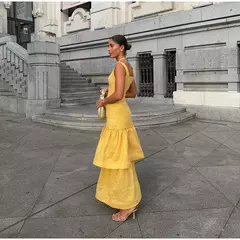 Vestido feminino sem encosto com gola quadrada, estilingues elegantes, vestido com bolo monocromático, Vestes compridas femininas, Festa à noite, Verão, 2022 na internet