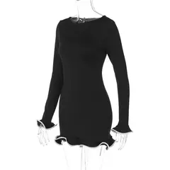 Talenza-Mini vestido de babado preto de cintura alta para mulheres, pulôver sexy slim, manga longa, saia curta, outono, vestido de festa bodycon - comprar online