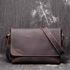 Imagem do Retro masculino de couro genuíno de um ombro saco de cabeça camada de couro cruz estilo grande capacidade ocasional saco do mensageiro