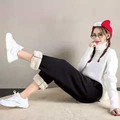 Moletom de lã forrado, cintura alta, elástico, grosso, quente, térmico, casual, inverno - comprar online