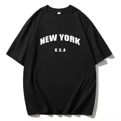Blessyuki-Camisetas femininas estampadas com carta nova-iorquina, camisetas básicas com decote em O, streetwear retrô casual, tops harajuku para senhoras, plus size, verão na internet