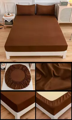 Kuup-Poliéster Equipado lençol e fronhas, monocromático, elástico, em torno da tampa do colchão, cama queen size, 3pcs