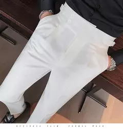 Homens estilo britânico ternos calças novo masculino sólido calças de cintura alta alta qualidade formal magro ajuste negócio casual terno calças