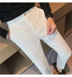 Calça waffle stretch masculina, calça reta justa, terno de festa social, roupa formal, alta qualidade, nova moda, 2022 - loja online