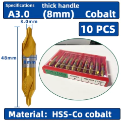 HSS-Brocas Centrais Combinadas Ti-Revestidas, 60 Graus escareadores ângulo Bit Set, Broca de Centralização Metal, Torno, W6542, M35, 6pcs, 1.0-5mm