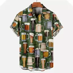 Camisa Retro de Cerveja Masculina Estampada 3D, Padrão para Beber Natal, Engraçado Street Top, Casual Manga Curta, Blusa de Botão, Roupas - Wolf Magazine