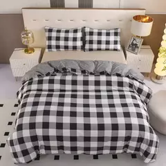 Conjunto de cama reversível Consolador, Preto e Branco Quilt Geométrica Capa com 2 Pillow Shams, Rainha e Rei Capa de Edredão, 3 PCs