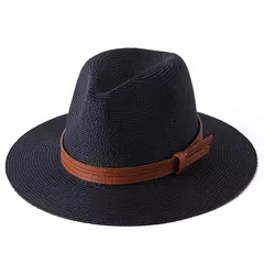 Imagem do Chapéu Panamá de palha natural de aba larga para homens e mulheres, proteção UV, Fedora, chapéu de sol, verão de praia, atacado, tamanho grande, 56-58, 59-60cm, novo