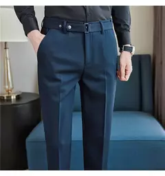 Calça formal masculina estilo britânico, monocromática, fina, casual, de negócios, escritório, social, calça de tornozelo, streetwear, alta qualidade - Wolf Magazine