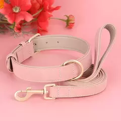 Coleira de cachorro acolchoada macia conjunto de coleira de couro pu para cães de estimação colar com corda de chumbo para caminhada ajustável para cães pequenos e médios pug - comprar online