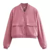 Jaqueta Bomber Cropped feminina, Casaco de manga comprida, Beisebol de botões, Casaco Aviador, Preto, Branco, Outono, Inverno