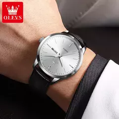 OLEVS-Relógio Quartz Masculino, Relógio de Pulso em Couro, Big Dial, Calendário Duplo, Impermeável, Luminoso, Top Brand, Moda, 2935, 43mm - comprar online