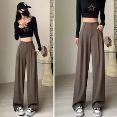 Calça feminina clássica de cintura alta, calça larga, reta, clássica, verão, outono, fato da moda, Lady, 2022 na internet
