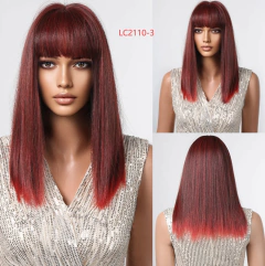 Peruca sintética média reta com franja para mulheres, cabelo em camadas, resistente ao calor, preto escuro, marrom, perucas curtas, cosplay diário - comprar online