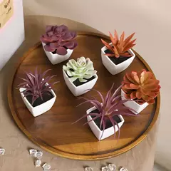 Mini suculenta artificial planta verde plástico Wwhite bacia, Home Window Sill, Restaurante Desktop Bookshelf Decoração, 6pcs por conjunto na internet