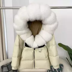 Imagem do Oftbuy 2024 jaqueta de inverno feminina gola de pele de raposa natural real com capuz grosso quente 90% pato branco para baixo casaco feminino streetwear casual