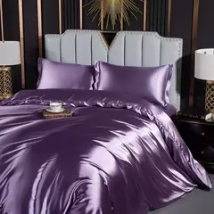 Cama de seda sólida com capa de edredão, lençol, folha plana, fronha, lençol de luxo, rei, rainha, duplo, Twin Size - comprar online