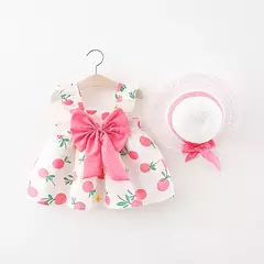 Conjuntos de roupas de verão para bebês, vestido sem mangas, calças curtas e vestido, patchwork listrado, fofo, 6-24M, 2 pcs, 2023 na internet