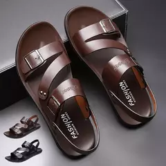 Sandálias masculinas de couro aberto PU, sandálias simples de cor sólida, sapatos de praia macios, sapatos casuais confortáveis, verão - comprar online