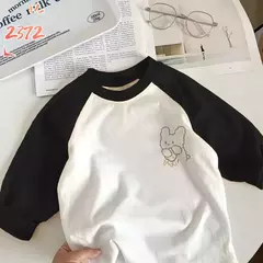 T-shirt de manga comprida para menino e menina, top de algodão puro, design cartoon, novo outono e inverno - comprar online