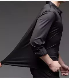 Camisa de spandex fina de manga comprida masculina, manga curta, elástica alta