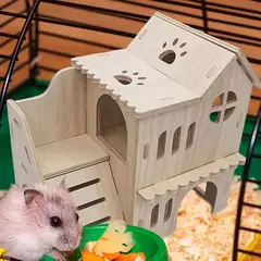 Grande casa de hamster, cabana de gerbil de dois andares com escada, grandes animais pequenos de madeira, animais de estimação explorando brinquedos para chinchila - Wolf Magazine