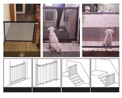 Cercas de barreira para cães de estimação com 4 peças de gancho, portão de escadas isolado para animais de estimação, cercadinho dobrável de malha respirável para cerca de segurança de cães de bebê na internet