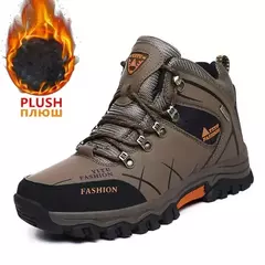 Botas de neve de couro impermeáveis masculinas, super quentes, ao ar livre, caminhadas, trabalho, sapatos de viagem, inverno, tamanho 39-47 na internet