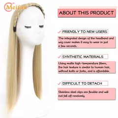 Imagem do Meifan sintético longo reto bandana meia peruca clipe na extensão do cabelo fofo natural falso loiro peruca com faixa de cabelo