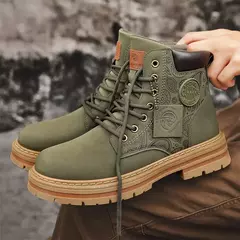 Botas de couro amarelo masculino, sapato motocicleta, tornozelo alto, caminhar, Martin, casual, diário, marca de luxo, moda - Wolf Magazine