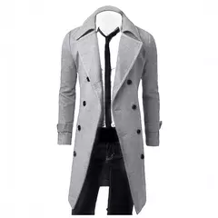Casaco trench mistura de lã slim fit masculino, jaqueta monocromática, moda casual, alta qualidade, outono, inverno, 2024 - loja online