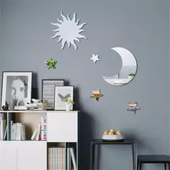 Imagem do 3D Star Moon Shaped Espelho Adesivo de Parede, Auto-adesivo, acrílico, removível, decalques do teto, Sala, Home Decor, DIY, 6pcs