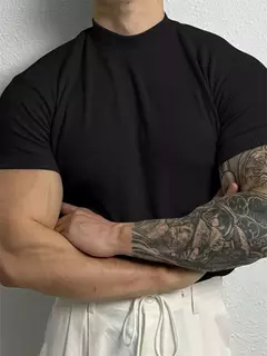 Camiseta listra de gola alta masculina, blusa fitness de manga curta, roupa esportiva de lazer, moda primavera e verão, camisa esportiva - loja online