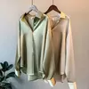 Blusa feminina de manga comprida de cetim vintage, camisa sedosa, blusa de escritório de trabalho, camisa casual feminina, outono