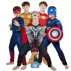 Super-herói homem aranha capitão américa homem de ferro thor hulk batman cosplay traje muscular bodysuit macacão para crianças festa de halloween - Wolf Magazine