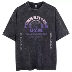 Lobos escuros Vintage lavados camisetas para homens, musculação em ginástica, roupas masculinas extragrandes, fitness no verão, treino - loja online