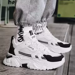 Sapato masculino de sola grossa, tênis masculino casual, respirável, malha, sola macia, conforto, corrida ao ar livre, quatro estações, estudante - loja online