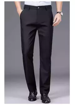 Calça stretch preta monocromática masculina, calça casual inteligente, secagem rápida, coreana, reta, escritório, primavera, outono, nova - Wolf Magazine
