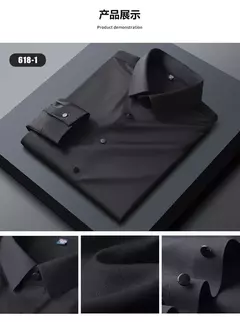 Camisas sem costura de alta qualidade masculina, manga longa, fina, casual, luxo