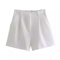 TRAF-Bermudas de cintura alta para mulheres, bolsos laterais, dardos dianteiros, vintage, com zíper, calças curtas femininas, moda